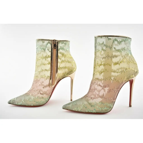 Christian Louboutin Nancy Bootie 100 Multicolor Glitter Mesh Pump Heel Boot 40 - Picture 9 of 12